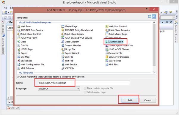 Add New ItemCrystal Report